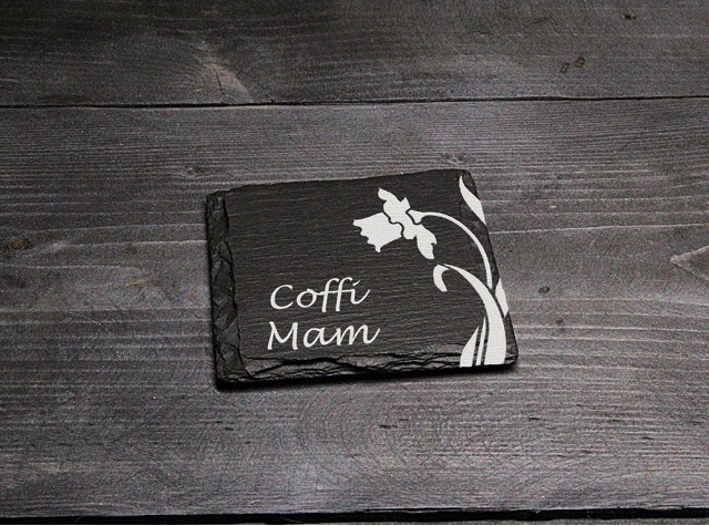 Square Welsh Slate Coaster - 'Coffi Mam'